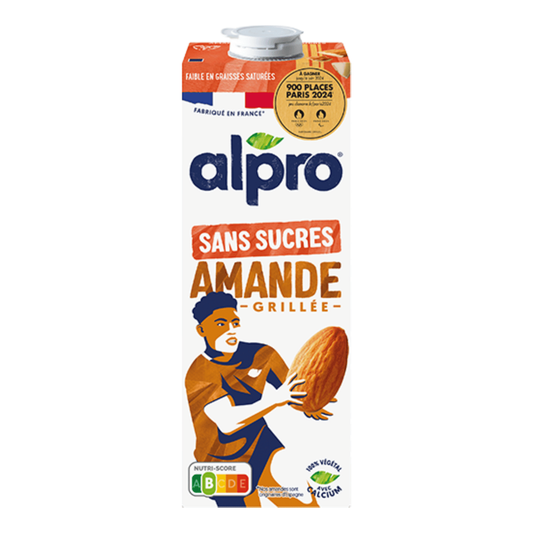 Alpro - Boisson Végétale - Lait d'Amande Grillée Sans Sucres - 1L - Lot de  4x1L