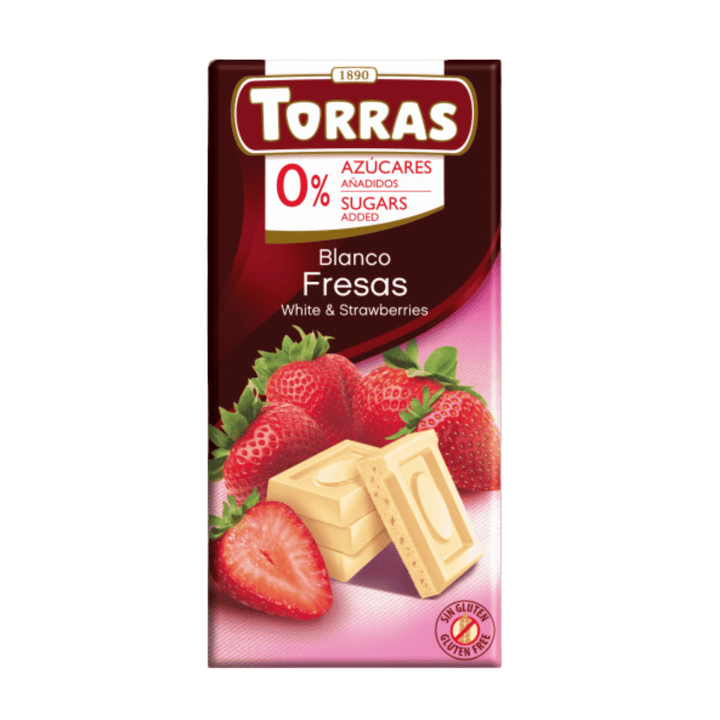 Chocolat blanc à la fraise 75g - Torras