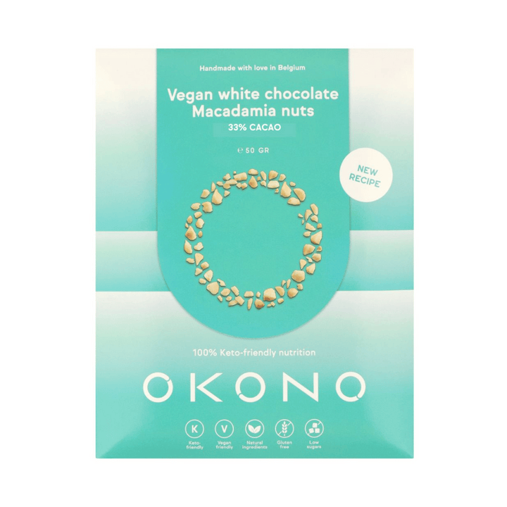 Chocolat blanc vegan aux noix de macadamia 50g - Okono