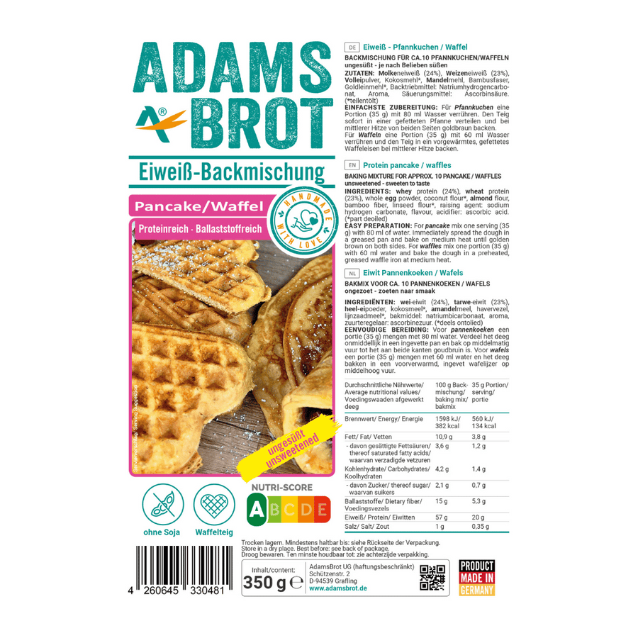 Préparation pour pancakes et gaufres protéinés 350g - Adams Brot