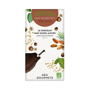 Chocolat au lait 50% et noisettes bio 70g - Néogourmets