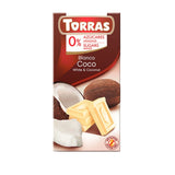 Chocolat blanc sans sucre ajouté à la noix de coco 75g - Torras